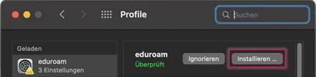 Ansicht eduroam-Profil installieren