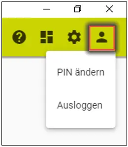 Das Bid zeigt die Ansicht des UCC-Clients beim ?ndern der PIN. Hierzu muss auf das Personen-Icon geklickt werden.