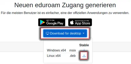 Ansicht Download der easyroam-App