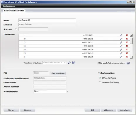 Eintrag von Rufnummern der Endger?te, die an einer Einwahlkonferenz teilnehmen