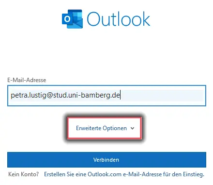 Postfach hinzufgen mit Erweiterter Option