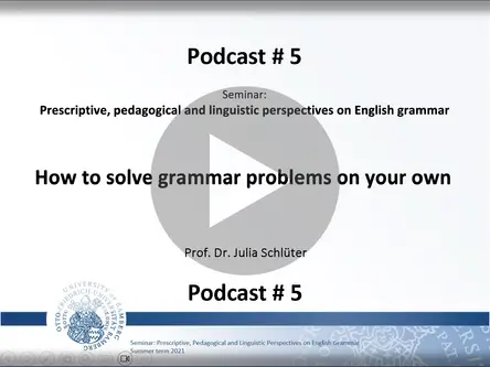 [Translate to English:] A video podcast showing how teachers can step by step enable learners to answer their own grammar questions with a corpus: First, giving them teacher-prepared exercises, then letting them perform corpus-based exercises in class, finally assisting learners-as-reasearchers.