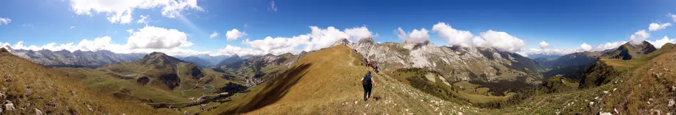 Panoramic picture of the mountainscape in Manigod, France.